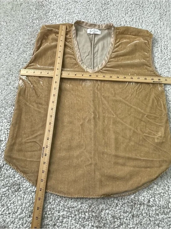 Dear John Sleeveless VNeck Top Velvet Gold Tan Khaki Boho Fairy Earthy Small - Picture 5 of 5